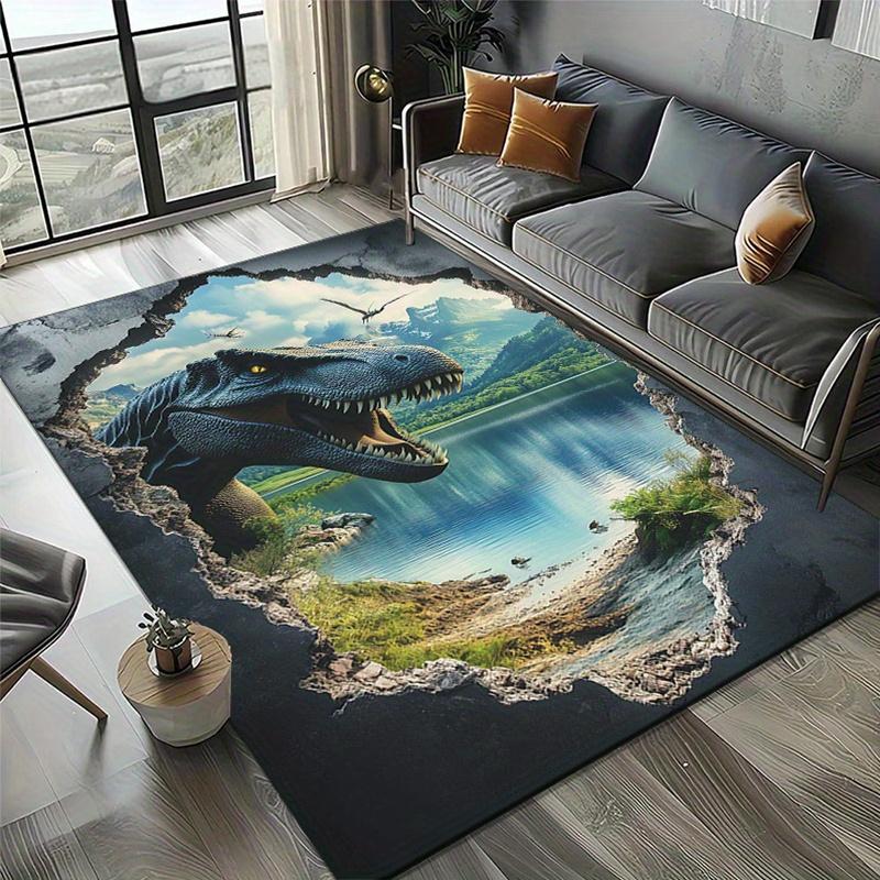 

Crystal Velvet Mysterious Blue Dinosaur Wall-Breaking Print Carpet - Anti-Slip Large Area Rug for Bedroom & Living Room, 50x80cm