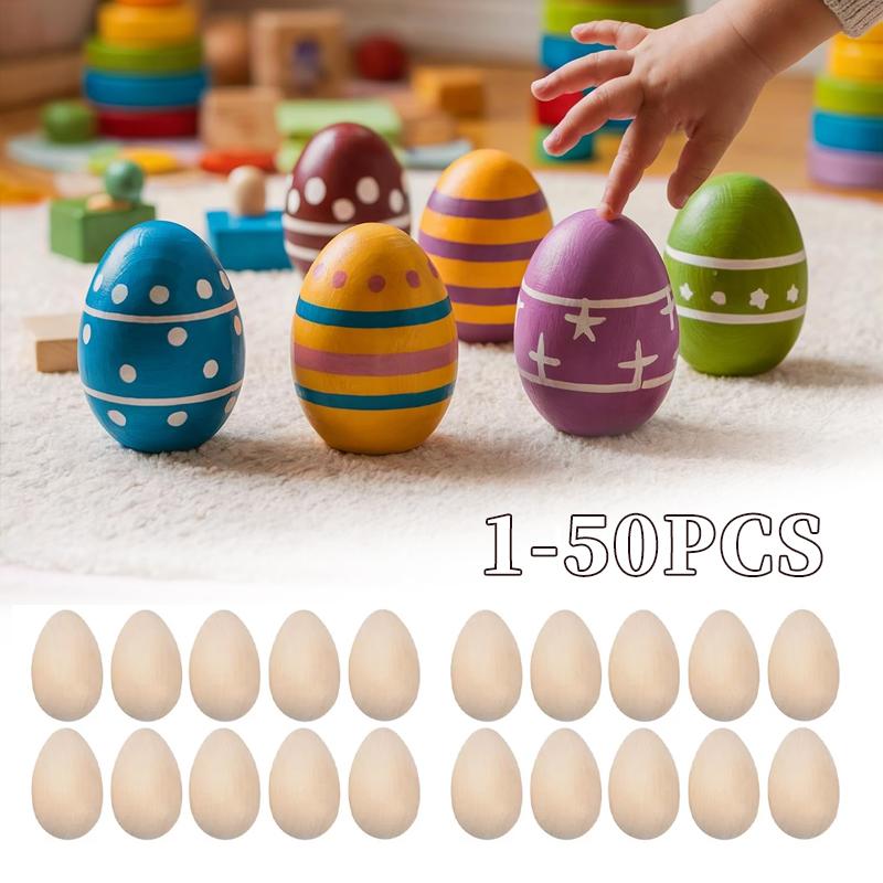 Handmade Wooden Easter Eggs Graffiti Painted Simulated Egg DIY Craft Realistic Holiday Home Decor Festive Design