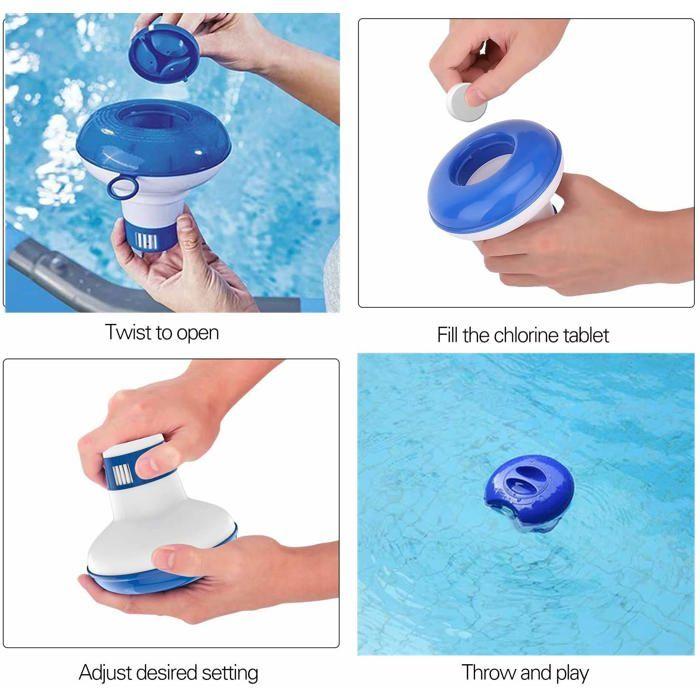 Distributeur de Chlore Flottant de 12,7 cm pour Piscine, Spa, Jacuzzi (Bleu et Blanc)