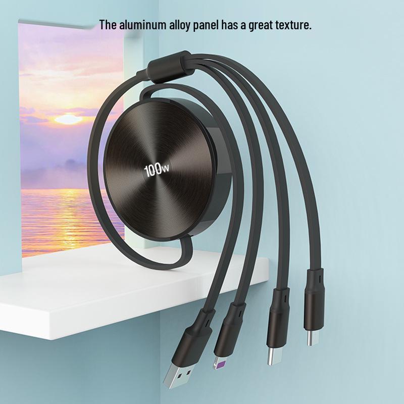 3-in-1 100W Fast Charging Cable, Compatible with Apple and Huawei, 6A Single Pull Design