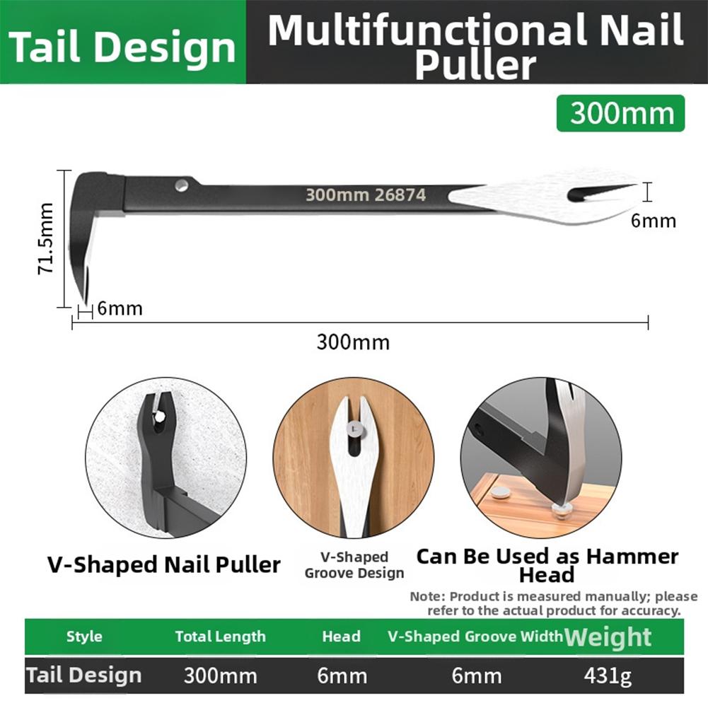 Heavy Duty 3in1 Multifunctional Nail Remover Crowbar Hammer Tool with Enhanced Load Capacity and V Groove for Various Nail Types