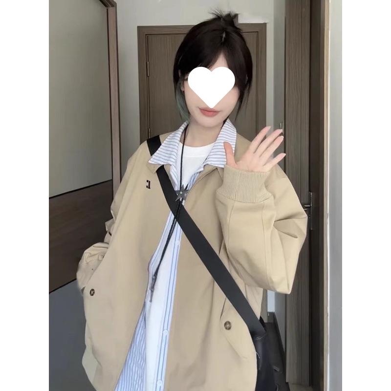 Women's American Retro Stand-Up Collar Jacket, Korean Style, Loose Fit, Versatile, Spring/Autumn 2025.