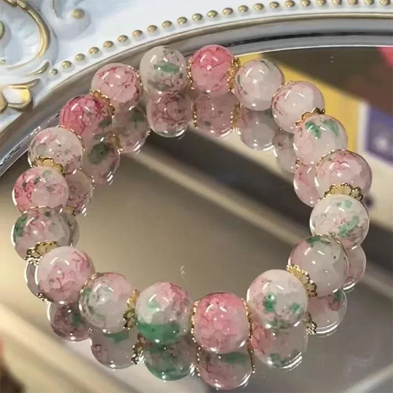 

Charm Cherry Blossom Glazed Ice Cracking Gradient Bracelet Charming Natural Colors Crystal Beaded Bracelet Women s Jewelry