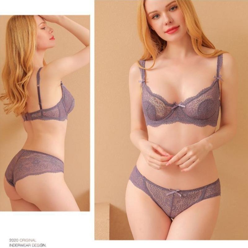 Europäisches und Amerikanisches Stil Dessous-Set mit Sexy Spitze Durchsichtiger Slip und Ein Push-up-BH zur Betonung Großer Brüste