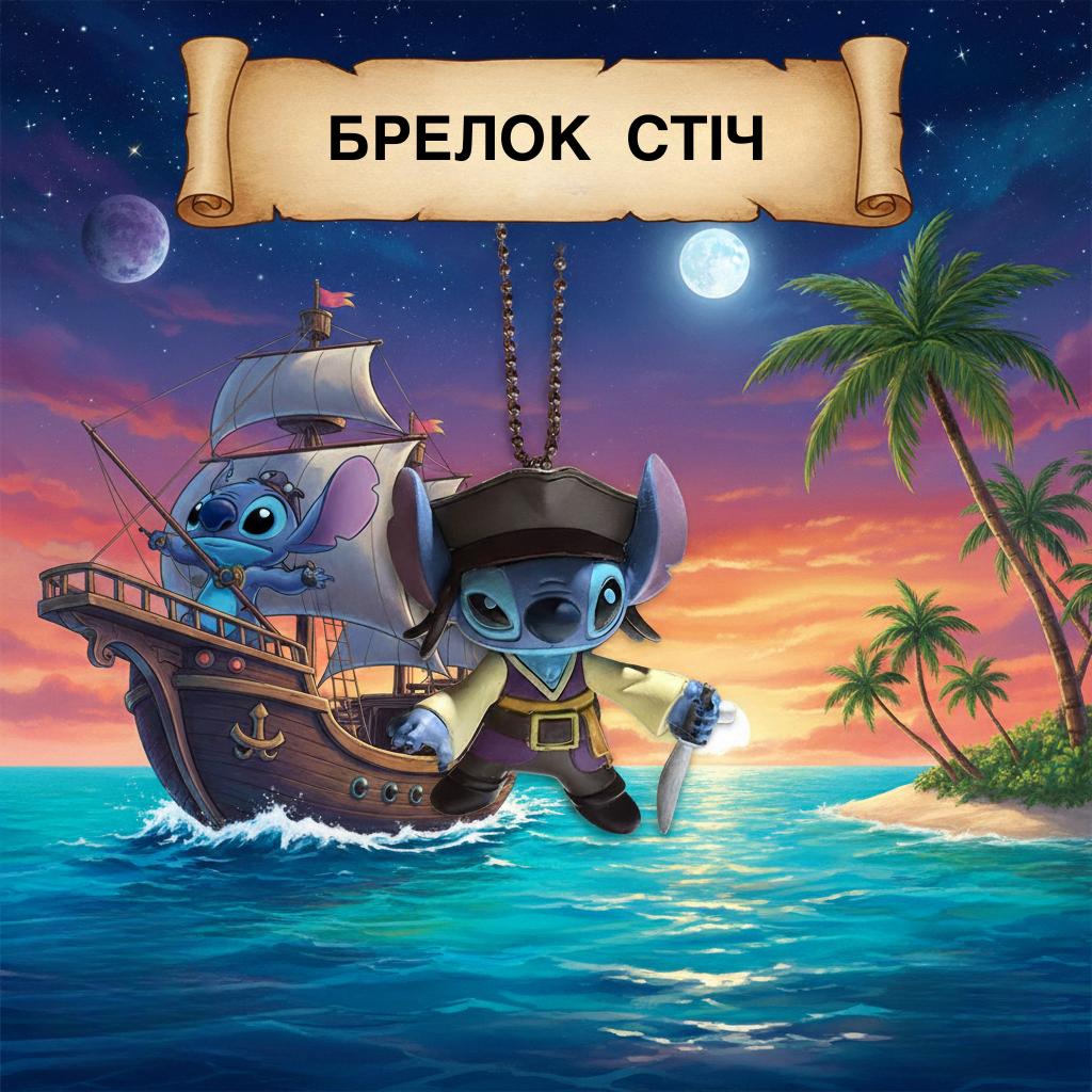 

Брелок Лило и Стич Пираты Карибского моря Джек Воробей Stitch подвеска на рюкзак на ключи 6 см 6 синій