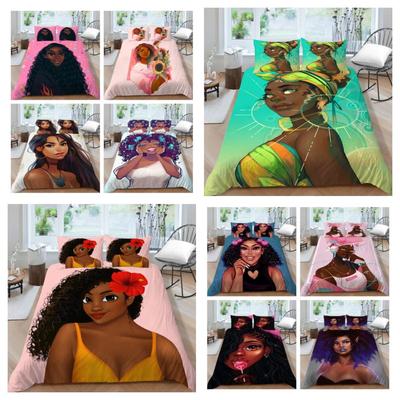 Nueva Moda 3D Juego de Fundas de Cama Dibujos Animados Niña Estampado Funda de Edredón Funda Nórdica con Fundas de Almohada Regalo África Niñas Funda de Edredón de Microfibra
