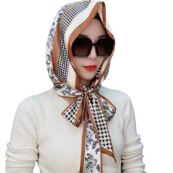 

Sun Protection Decorative Turban Hat Double Sides Printing Faux Silk Head Wraps Scarf Costume Accessories коричневый