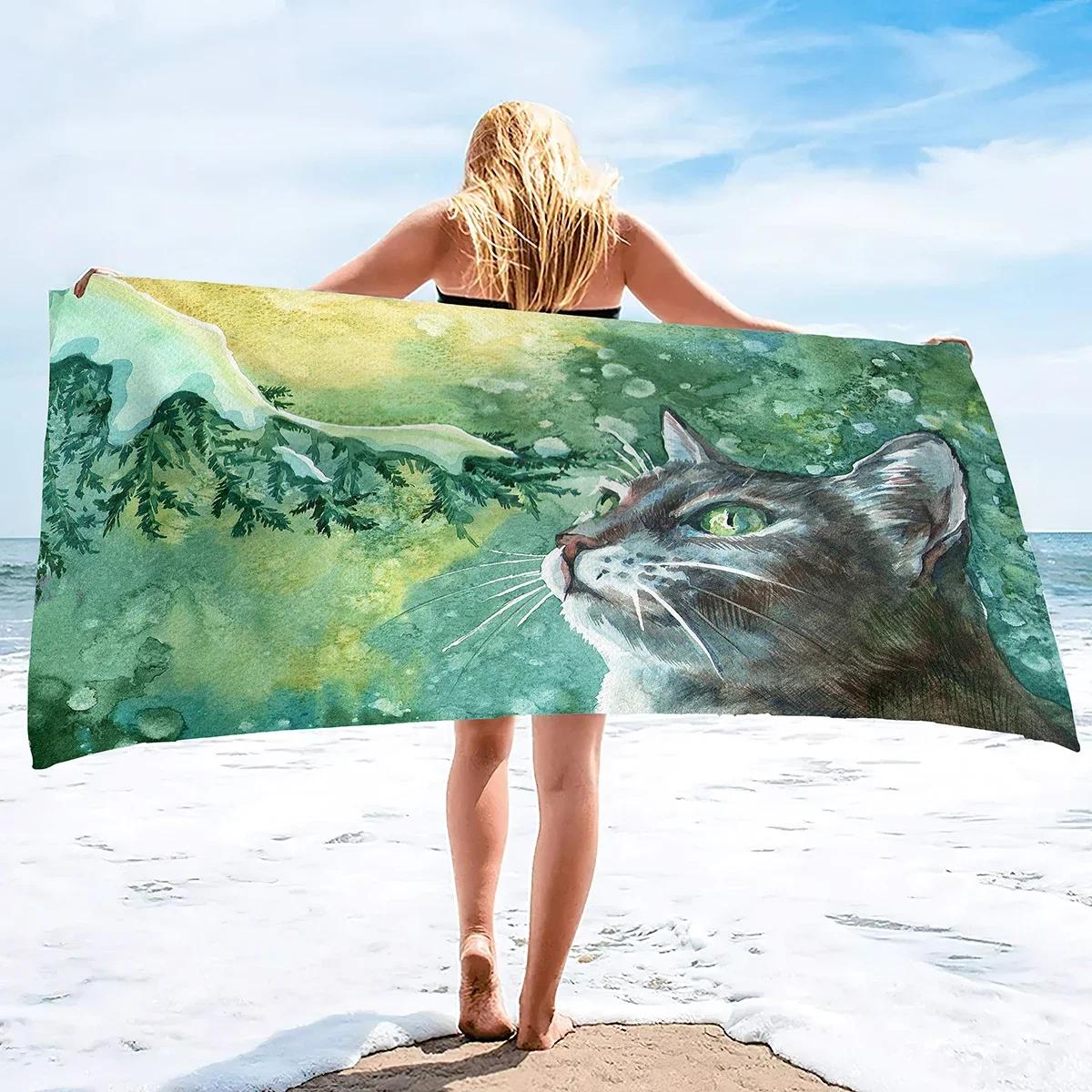 

Cat Beach Towel for Women, Microfiber Picnic Bath Pool Yoga Towel, Soft Cute Quick Dry and Sand Proof Beach Towels for Cat Lover W40*H60(CM)