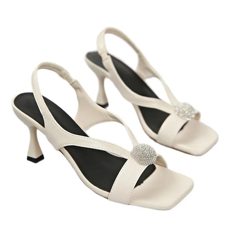 Women's High Heel Sandals Summer New Fashion Fairy Outwear Thin Heel Open Toe Rubber Bottom Square Head PU Leather