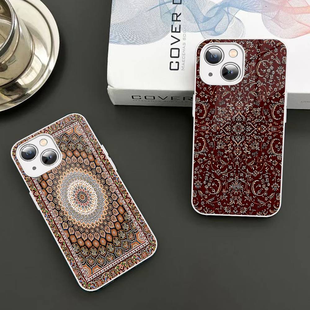 Persian Carpet Floral Pattern For IPhone 14 13 12 Mini 11 Pro XS Max X XR 14 Plus Tempered Glass Cover