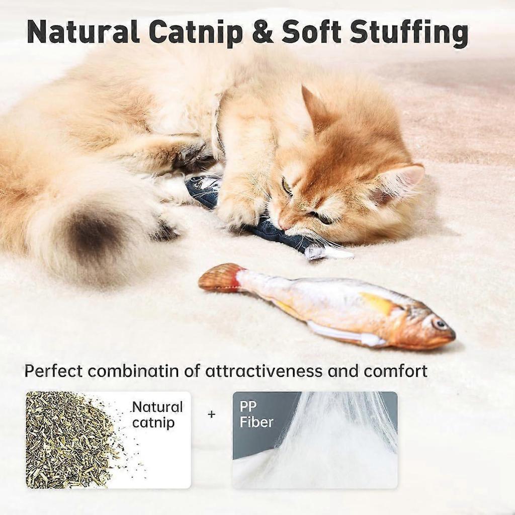 Bite-Sized Realistic Flopping Fish Cat Toys, Interactive Cat Toys for All Breeds, Tap-Activated 3 Flapping Mode, Sardine/Saury/Yellow Croaker, Recharg