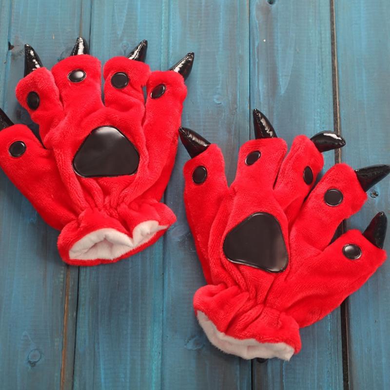 Plush Dinosaur Paw Gloves Cartoon Cute Animal Hand Gloves Animal Paw Warm Gloves Cosplay Tool Costume Party Accessories