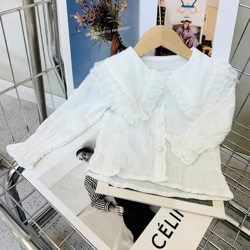 Girls Spring and Autumn Long Sleeve Lace T-shirt Solid Color  Cute Fresh Pullover Tops