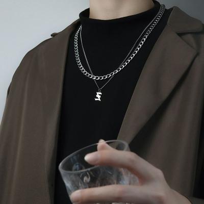Gift Titanium Steel Necklace Cuban Letter Necklace Korean Style Necklace Men Clavicle Chain