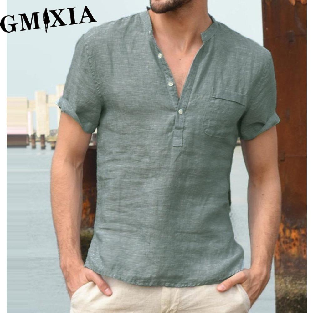 GMXIA Men's fashion casual solid color print Tops & T-shirts Shirt