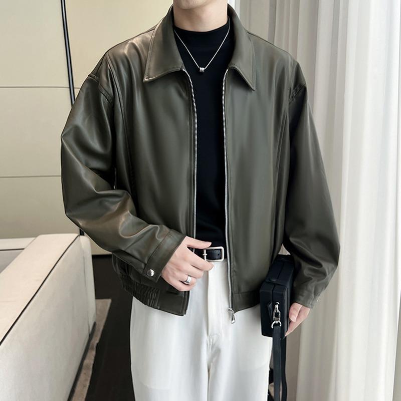 Unisex Retro Biker PU Leather Jacket with Double Zipper - Korean Style Light Luxury for Fall/Winter