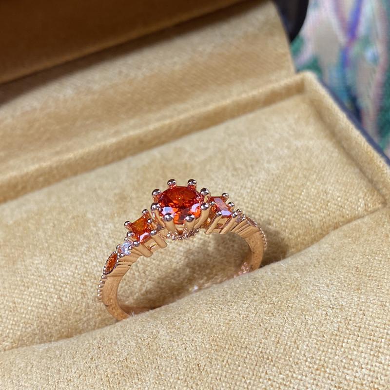 Fashionable Copper Geometric Ring With Brilliant Red Zircon For Womens Summer Style