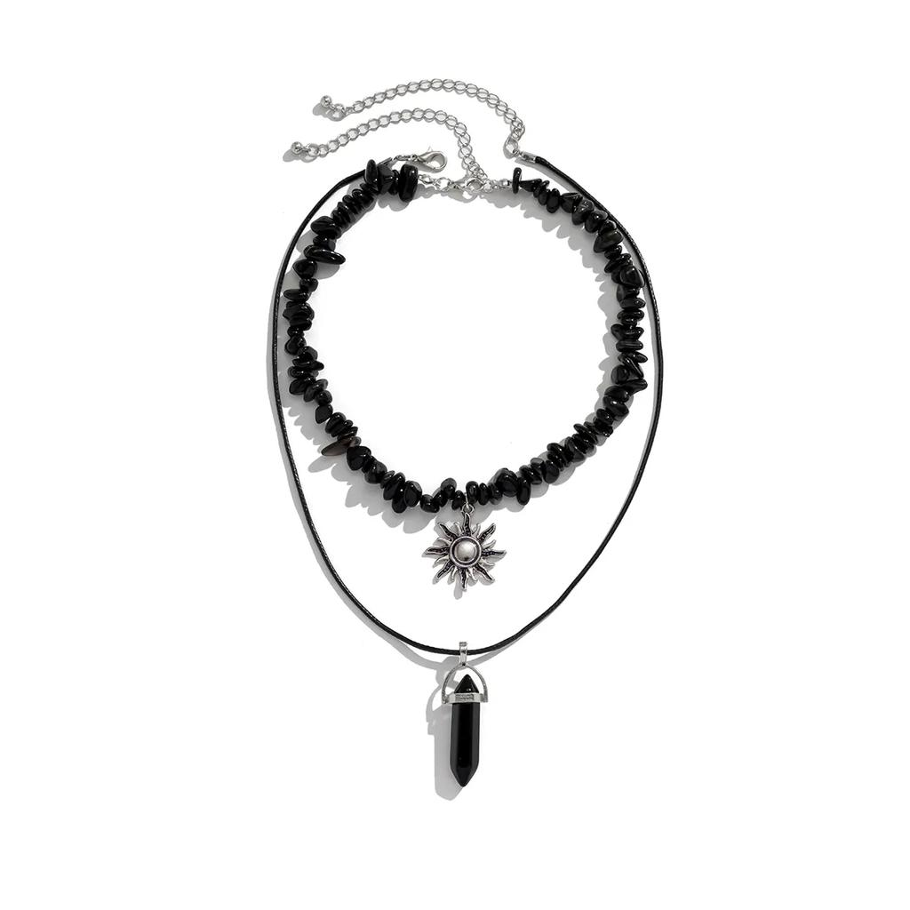 2 Piezas Gótico Boho Piedra Irregular Cadena Ajustable Collar para Mujeres Vintage Girasol Cristal Colgante Gargantilla Y2K Joyería Regalo Nuevo