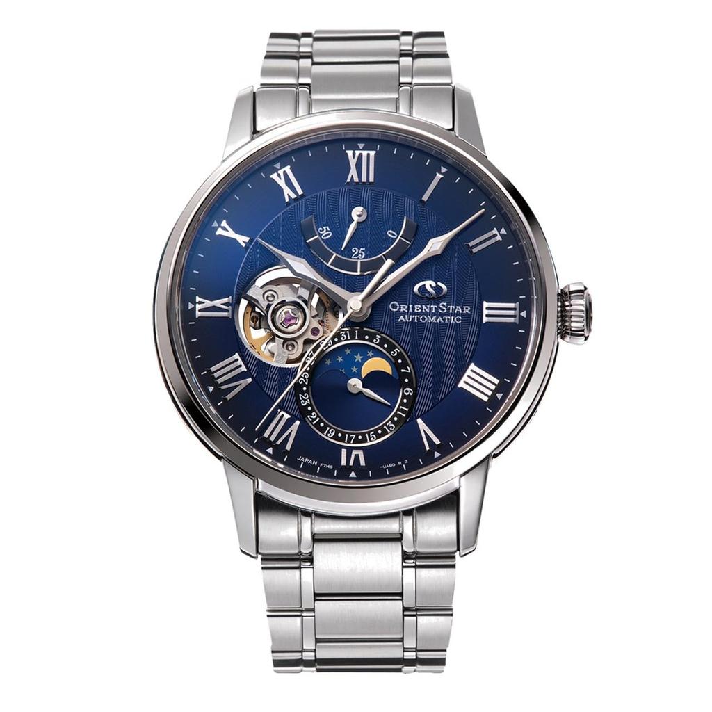 ORIENT STAR Automatické hodinky M45 F7 Mechanické s fázemi měsíce Vyrobeno v Japonsku 2letá záruka v tuzemsku Open Heart Navy [Orient Star]