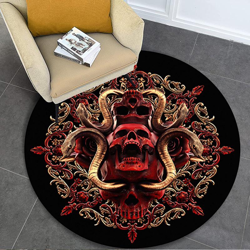Gothic Skull Circular Rug Office Decorative Carpet For Living Room Bedroom Door Mat Floor Rug Computer Chair Area Rug