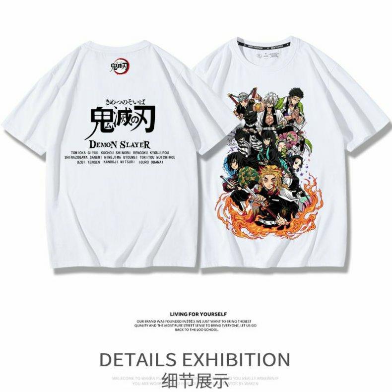 Demon Slayer Anime Muichiro Tokito Kochou Shinobu Printed 100% Cotton Short Sleeve Summer Men's Outdoor Casual Streetwear
