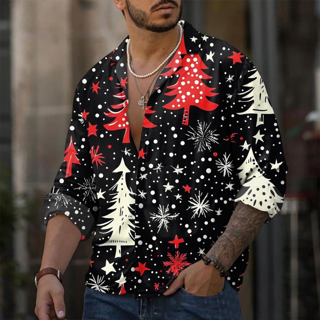 Camicia casual da uomo a maniche lunghe, ampia e alla moda, con risvolto