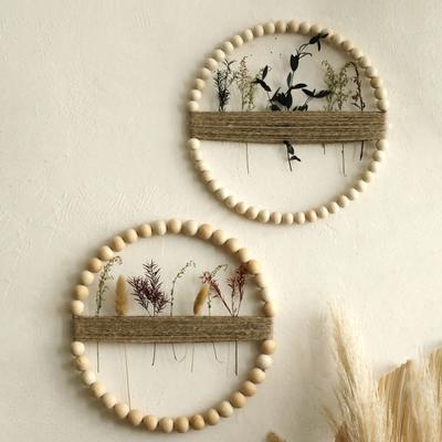 Drewniane Koraliki Sznur Dekoracja Ścienna Boho Rustykalny Okrągły Ekspozytor na Rośliny