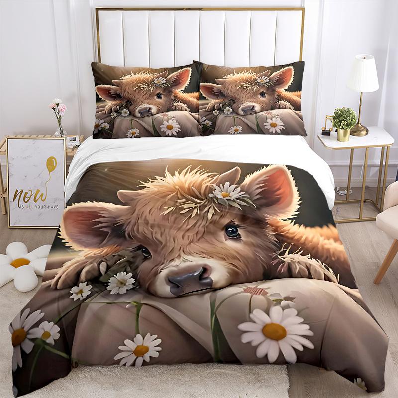 3pcs Flower Crowned Fawn Quilt Cover Set (1 Quilt Cover + 2 Pillowcases Without Pillow Core)
