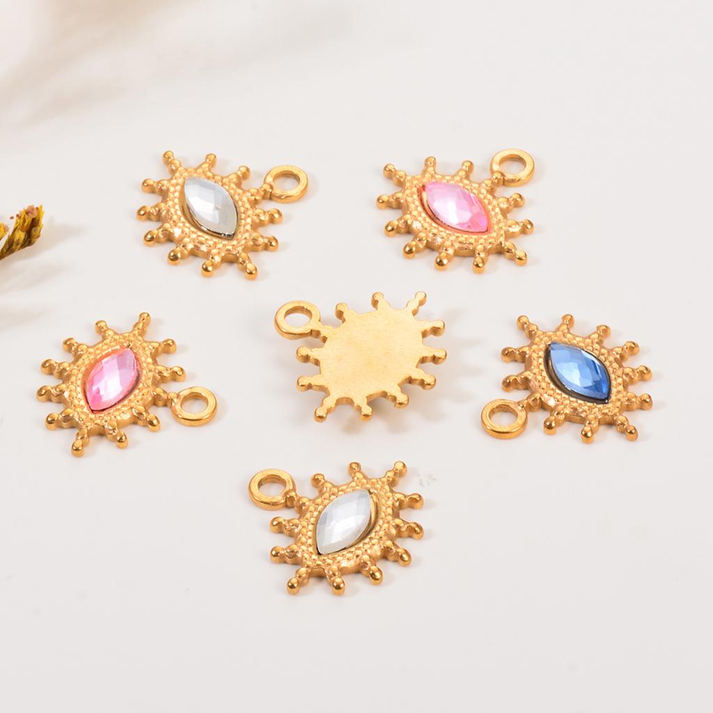 Wholesale 5pcs/lot Colorful Rhinestone Eyes Charms Stainless Steel Pendant For DIY Necklaces Earrings Jewelry Making Accessories