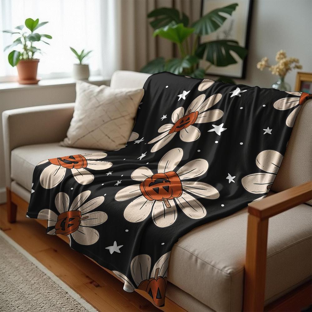Pumpkin Coffee Fall Cartoon Anime Print Flannel Blanket Soft Warm Throw for Kids Bedroom Sofa Christmas Office Car
