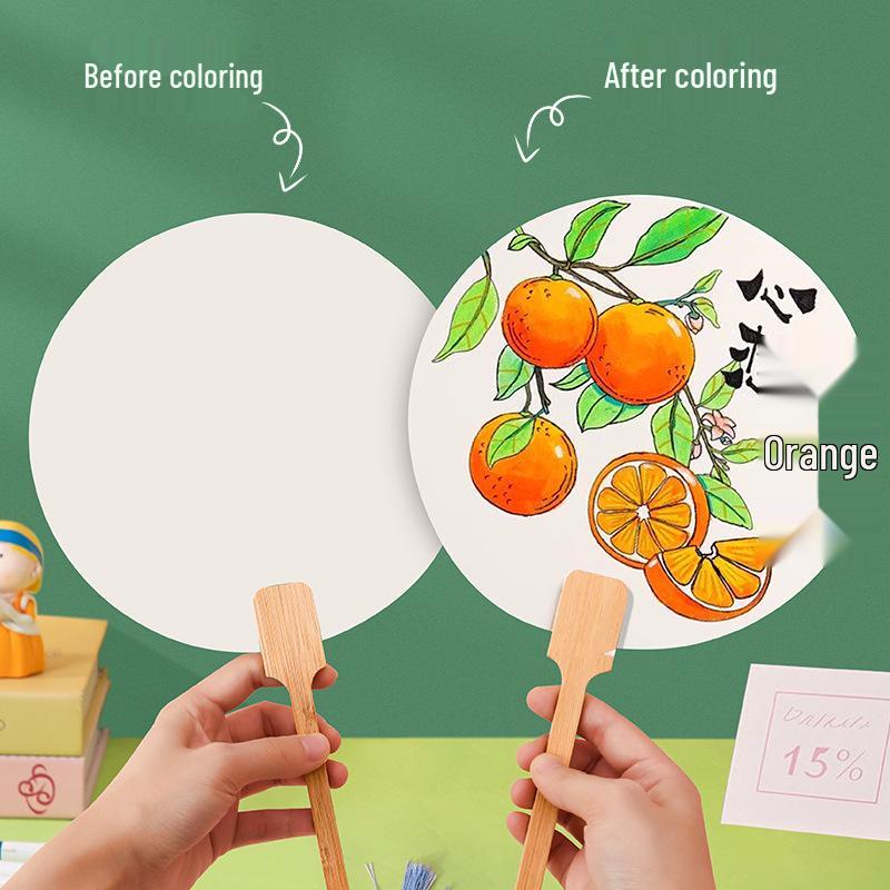 Children's DIY Ancient Style Hand-Painted Round Fan Kit with Thickened Xuan Paper for Crafts & Coloring