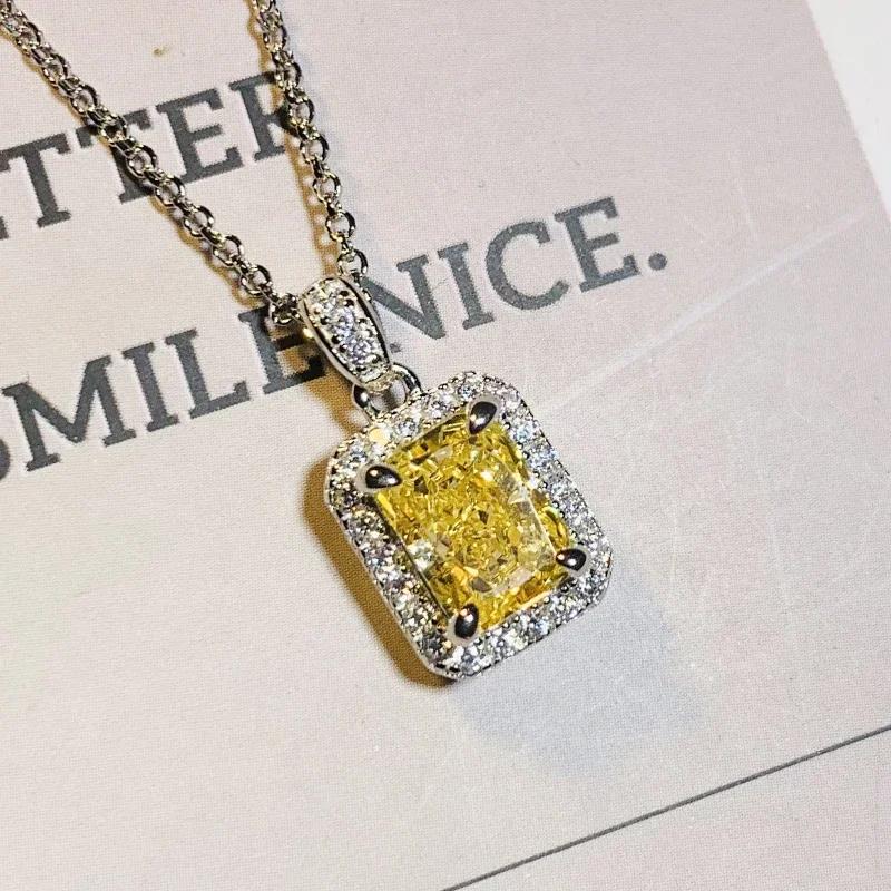 Huitan Noble Yellow Cubic Zirconia Necklace for Women Wedding Engagement Temperament Elegant Lady Necklace Fancy Gift Jewelry