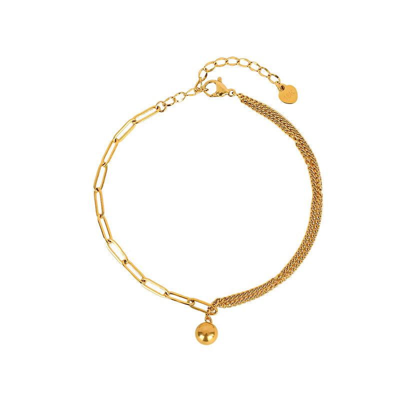Summer INS Trend Gold Ball Splicing Chain Anklet for Women 18K Gold Plated Non-Fading Light Luxury High-End Jewelry