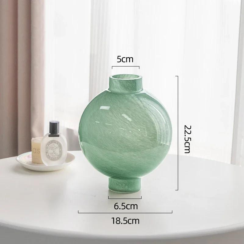 Creative Round Green Glass Vase Hydroponics Plant Pots Table Decoration Flower Arrangement Floral Vases Room Aesthetic Decor