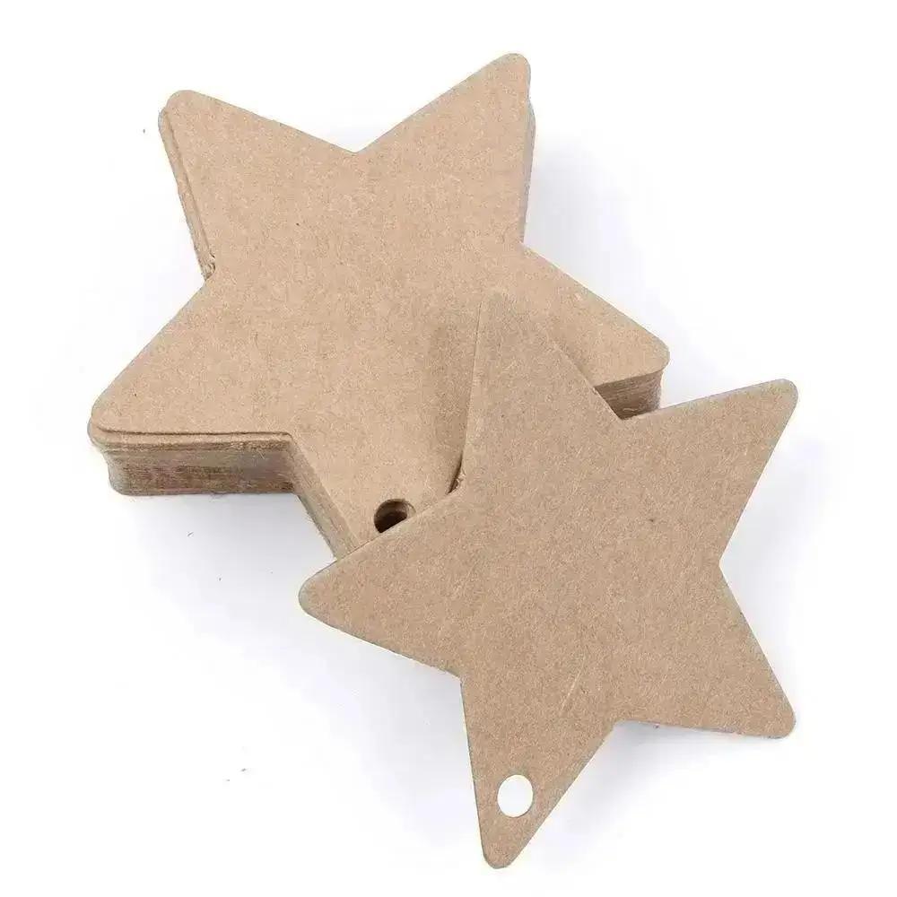 100 Pcs Five-pointed Star Christmas Wedding Label Party Gift Card Hanging Tags Christmas Ornaments Party Decorations Wholesale Brown 100 Pcs