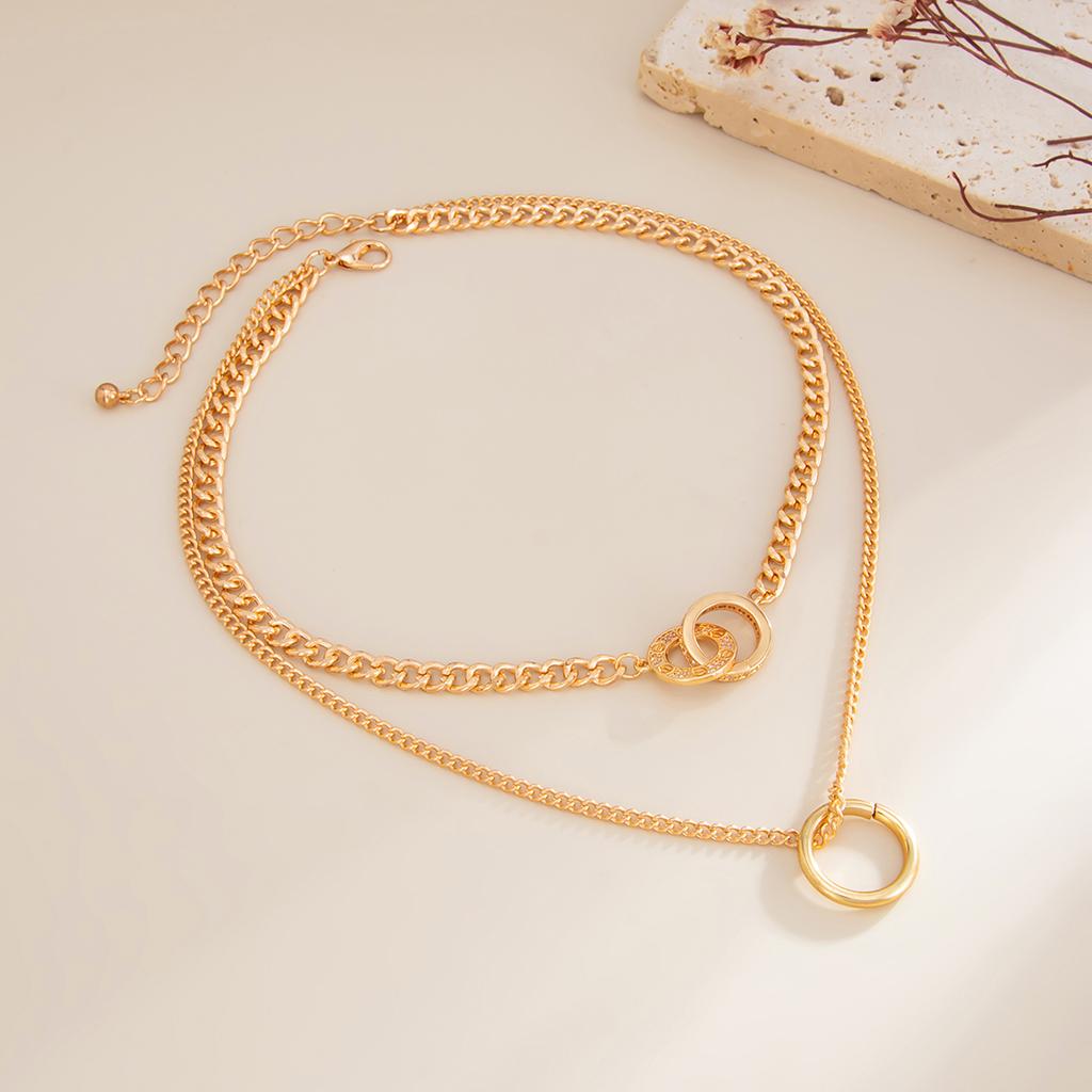 Ingemark Retro Hollow Out Round Interlocking Circles Pendant Necklaces Women Elegant Multi-layer Adjustable Chain Choker Jewelry