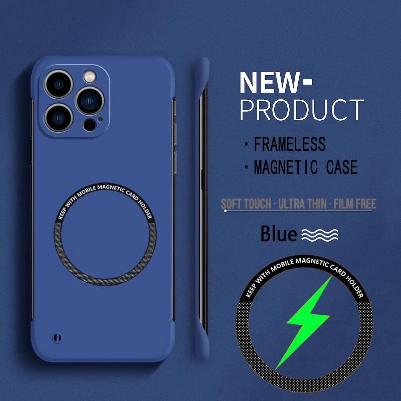 For Magsafe Magnetic Frameless Phone Case For iPhone 7P 12 13 14 15 16 Pro Max 15 16 Plus Ultra Thin Hard PC Shockproof Cover