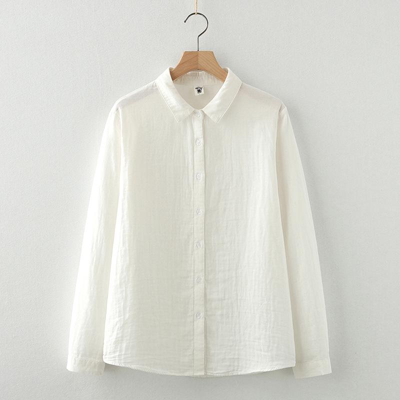 Pure Cotton Pointed Collar Long Sleeve Double Gauze Women's Shirt - Versatile Spring/Autumn Style