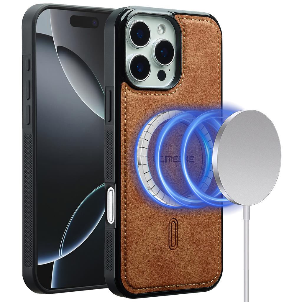 LC.IMEEKE L6 For iPhone 16 Pro Max Case PU Leather Coated PC TPU Phone Cover Compatible with MagSafe