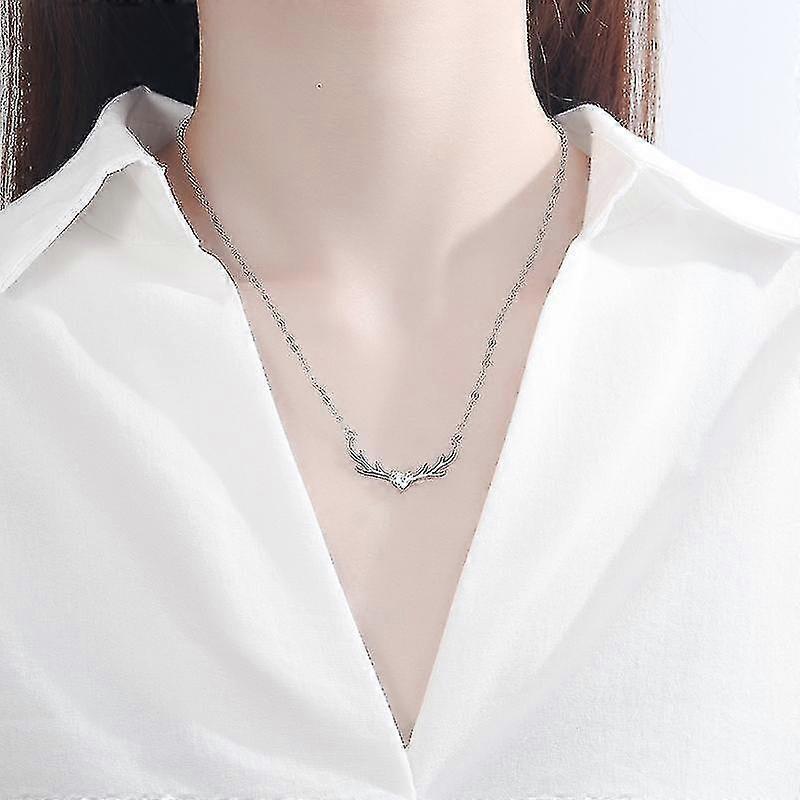 Antler Sterling Silver Necklace Women Elk Horn Pendant Chain Girls Jewelry Accessories Gift 25-26