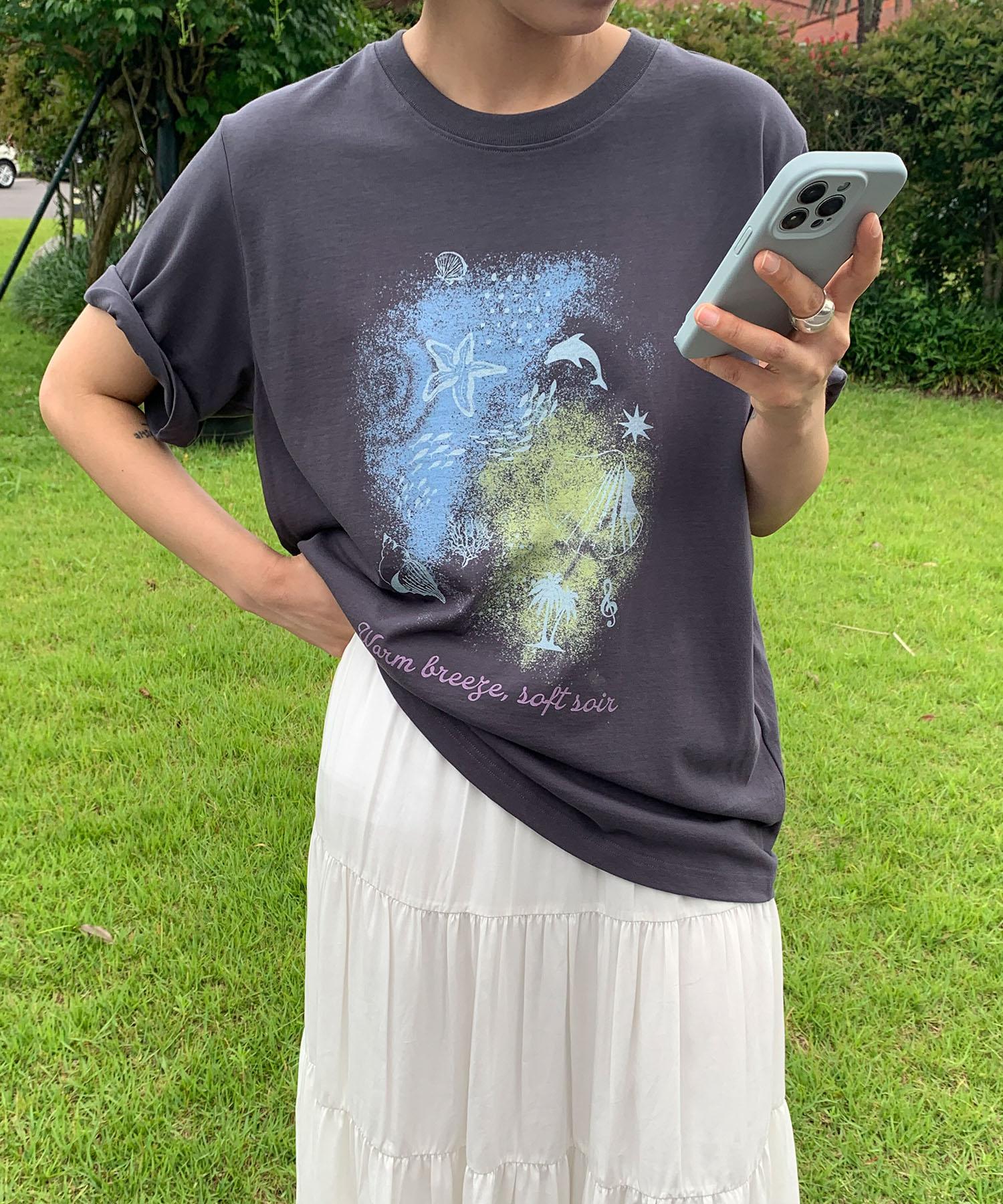 Soire (2Color)Summer Dolphin T-Shirt Charcoal/Free