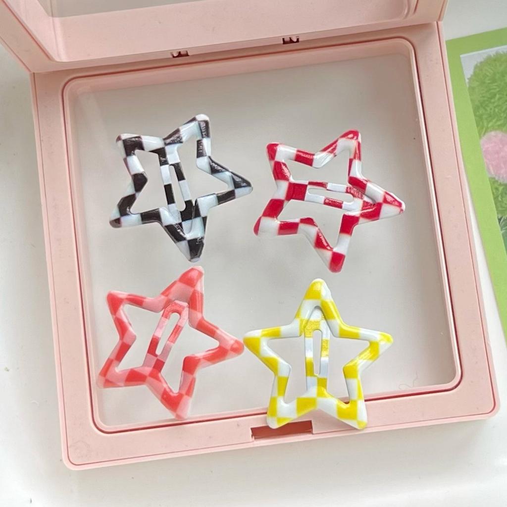 10pcs Stylish Lattice Star Hairpin Colorful Hair Clip Casual Wear Hair Barrettes for Teenagers and Children
