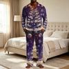 Men's Loose Fit Christmas Print Pajama Set with Button Down Top and Straight Leg Pants - Two Piece Holiday Sleepwear
