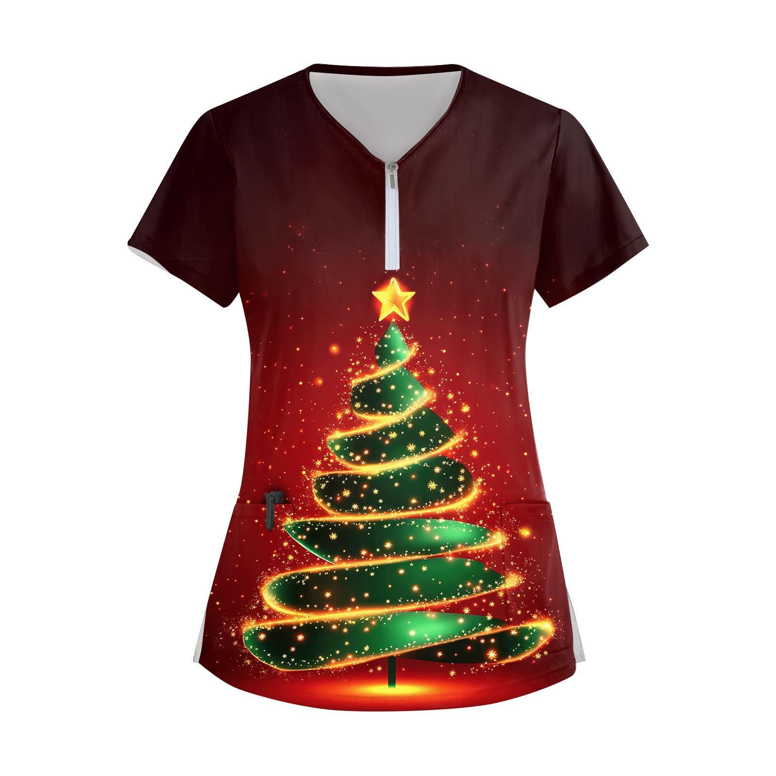 

Женский модный повседневный топ с воротником-молнией и рождественским принтом XXXXXL киноварь