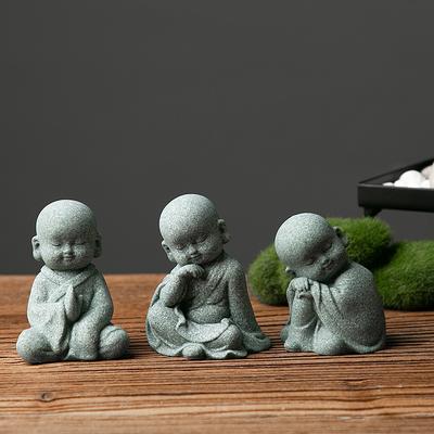 Miniaturní buddhistický mnich figurka Buddhy kamenná socha čínské feng-šuej zenové zahradní dekorace meditační domácí akvarijní ozdoby