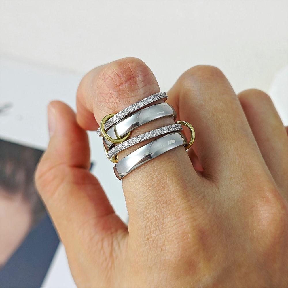 s/set Spinelli Kilcollin Ring Stainless Steel Micro Paved CZ White Gold Color Stackable Rings For Women Fashion Jewelrly