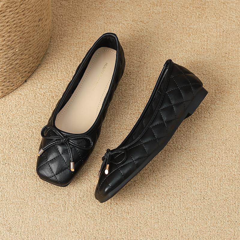 W107-81 single shoes 2025 new spring and autumn soft-soled beanie shoes fairy fairy flat shoes shallow mouth women's work shoes