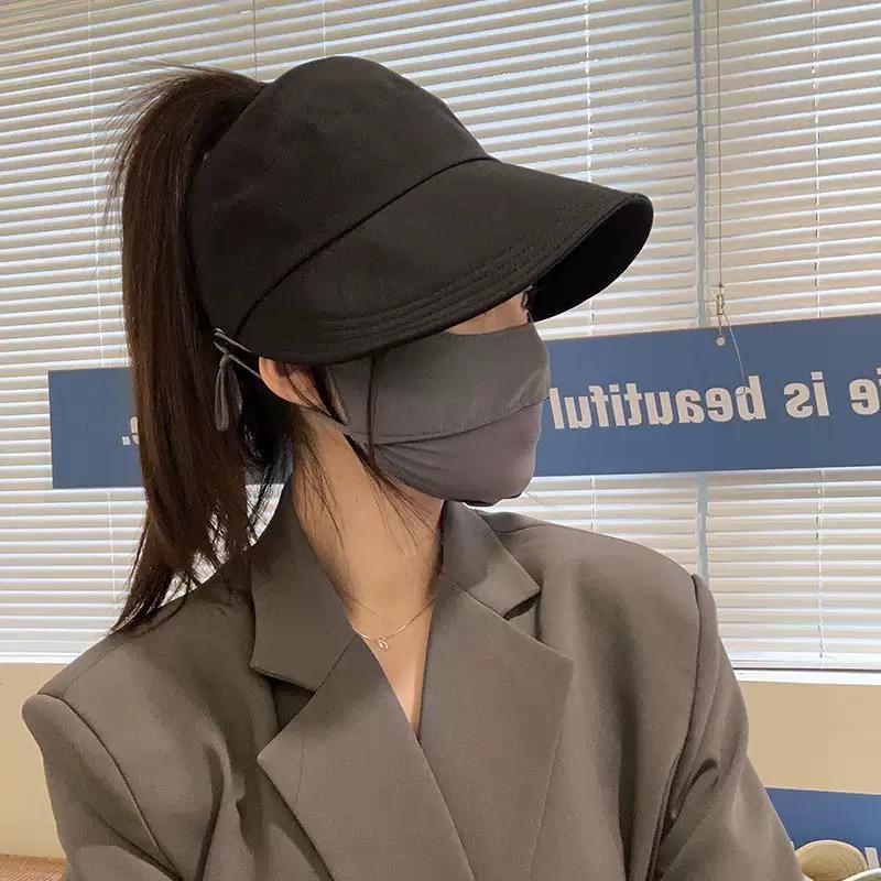 Women's UV Protection Facekini: Removable Ice Silk Mask with Brim, Full Face & Neck Shield.