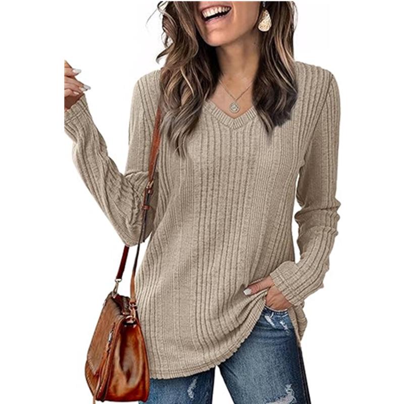 

Женский топ с V-образным вырезом, рубчатой вязки, с длинным рукавом, Осень/Зима 2024 XL