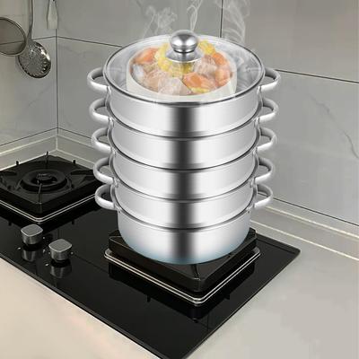 32CM Stainless Steel Steamer Pot 5-Tier Large Steaming Pot Cookware w/Lid & Handle for Vegetable, Dumpling,  Stock, Sauce